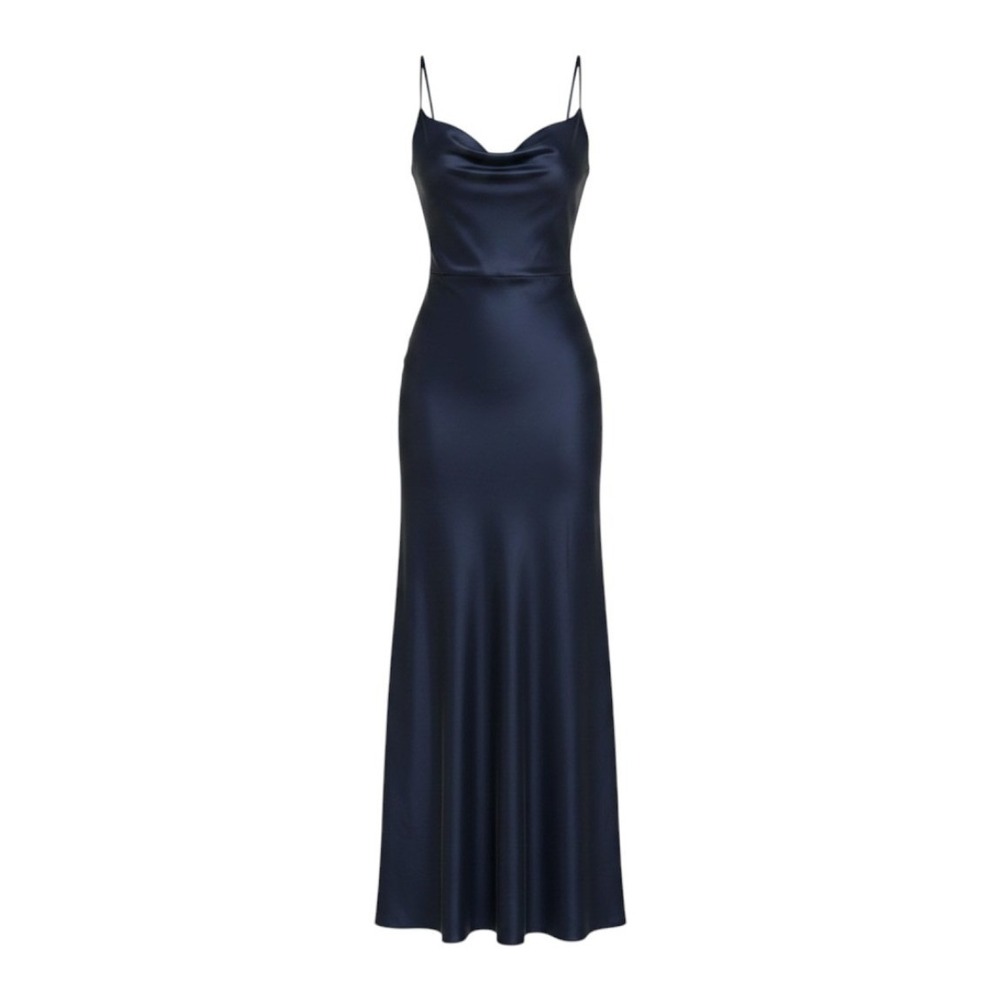Cowl Neck Satin Gown size 2 Marine Navy Wedding Guest Old Money Minimalist NWT